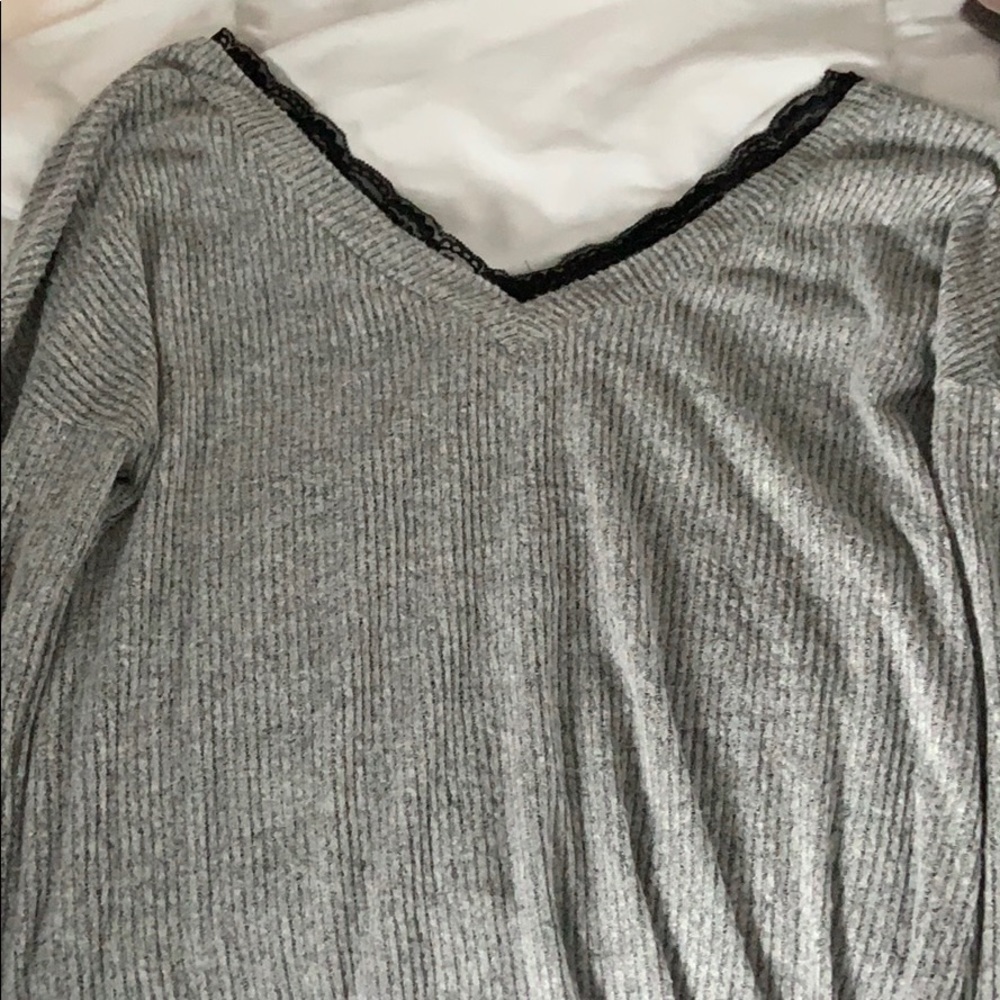 Lace Trim Grey Sweater